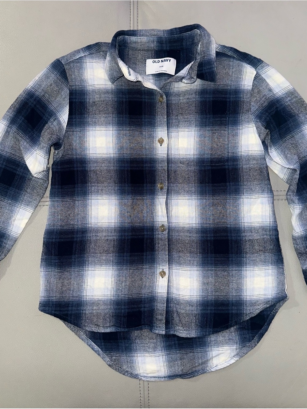 Old Navy Navy and White Plaid Button-Down Shirt for Kids